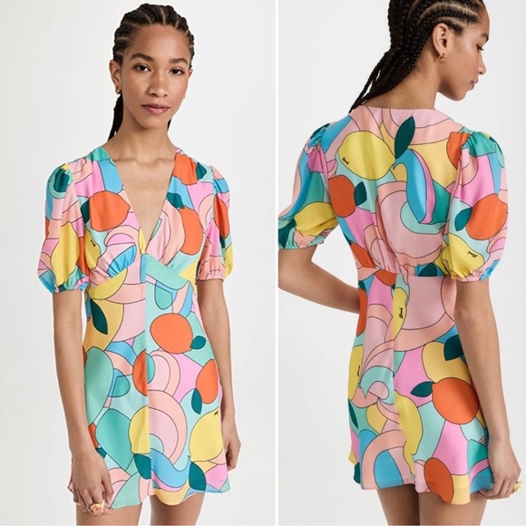 STAUD Dresses & Skirts - Staud Mini Milla Dress in Citrus Kaleidoscope Multicolor Puff Sleeve in Size 0